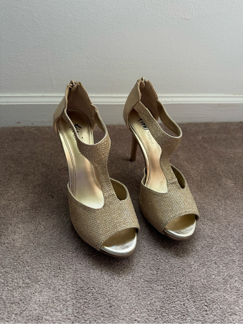 Platform Gold Peep-Toe High Heels